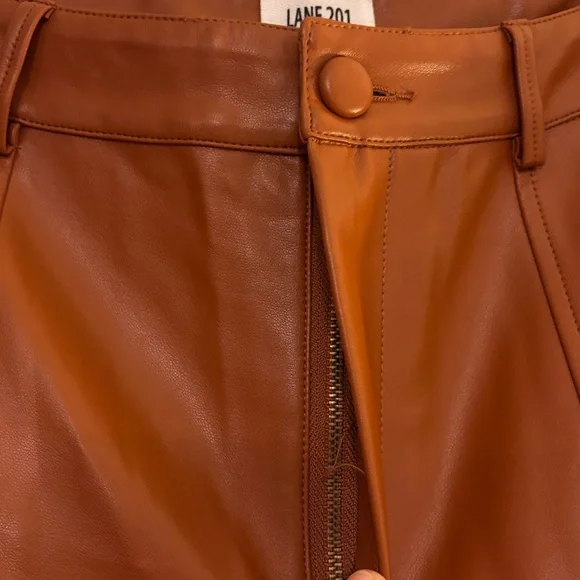Lane 201 Bronzed Broadway Vegan Leather Pant Brown Straight Leg Split Hem, M - Picture 4 of 8